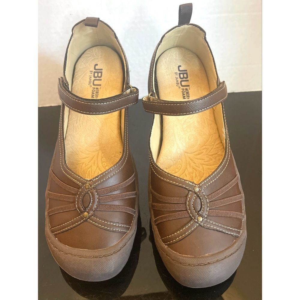 JBU Province Women's Slip-On Shoes Brown Flats with Supportive Sole and Strap 10
